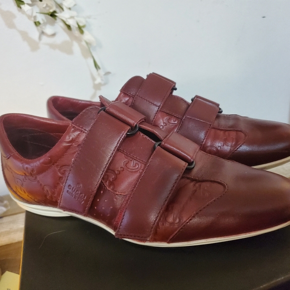 Gucci Guccissima Leather Velcro Sneakers Burgundy EU 35 Made in Italy Margaux - Picture 9 of 13